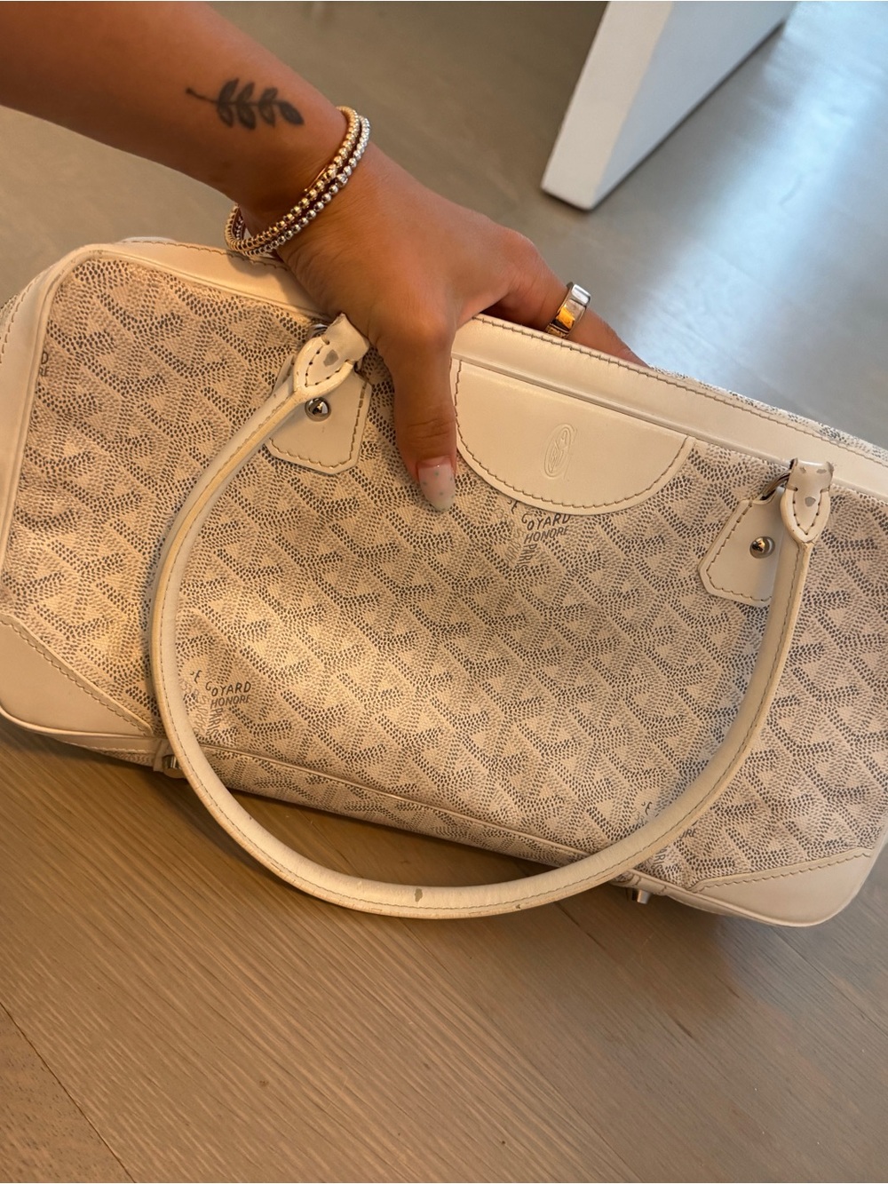 Goyard St Martin Vintage White bowling baguette bag